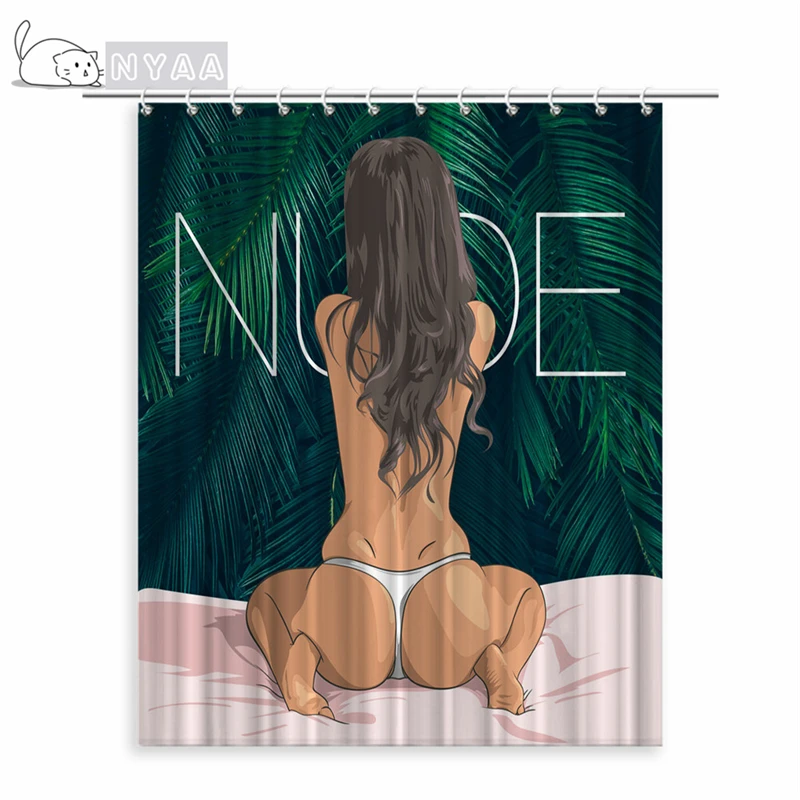 

3D Printing Beautiful Sexy Playful Girl Shower Curtain Waterproof Fabric Machine Washable Shower Curtain with Hook Accessories