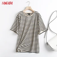 tangada 2021 women high quality striped cotton t shirt short sleeve o neck tees ladies casual tee shirt street wear top 6d94