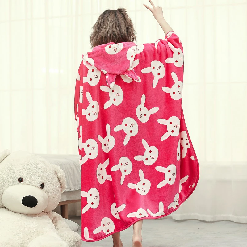 Мягкое одеяло длинное Коралловое Флисовое для взрослых детское с рукавами