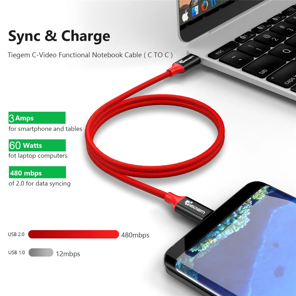 Tiegem usb type C для usb type C кабель для samsung Galaxy S9 Plus PD 60W QC3.0 3A кабель для быстрой зарядки для устройств type-C