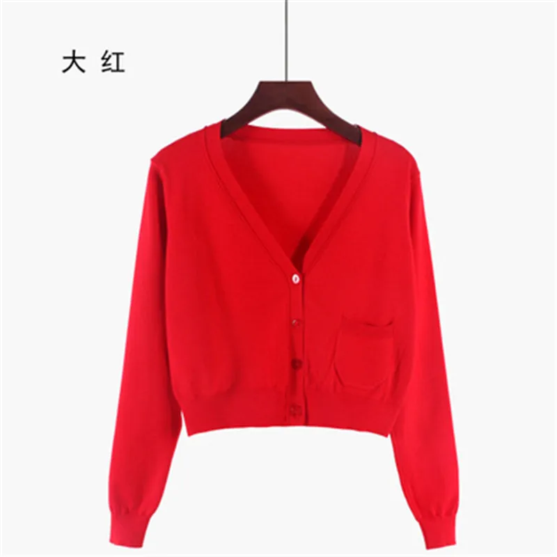 New Arrival Spring and Autumn Knitted Cardigan Short Coat Casual V-Neck Long Sleeve Cardigans Sweater Thin Female Tops |