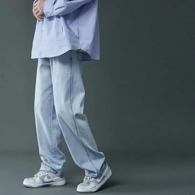 Straight Harem Jeans Summer Autumn White Black Korean Man Loose Denim Trousers Wide-leg Jeans Streetwear Male Casual Pants