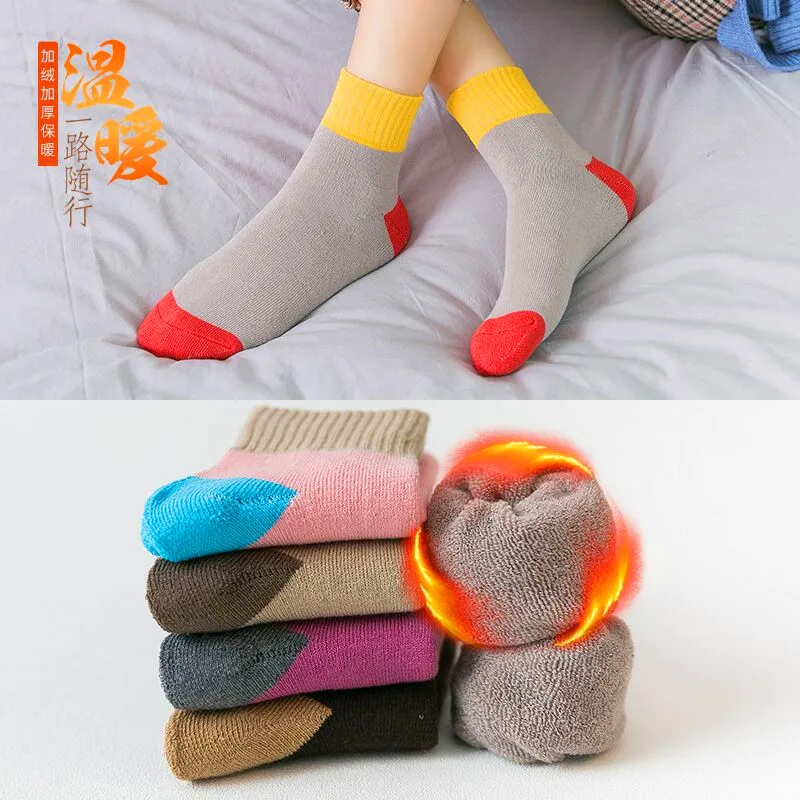 Носки женские утепленные в стиле ретро зимние однотонные с пэчворком и полосками