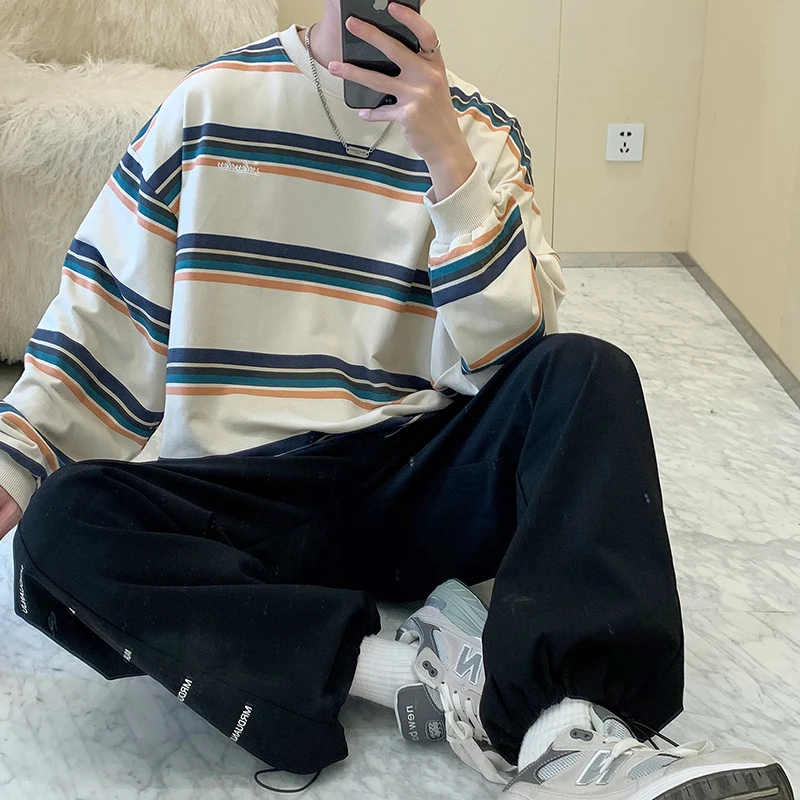 

High Street Retro Hiphop Striped Long Sleeve T-Shirt Oversize Emo Men 90s New Arrival 2020 Harajuku Streetwear Goth Punk Clothes