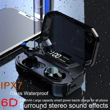 True Wireless Earphone HiFi Sound Quality Waterproof Bluetooth Headphone 3000mAh Charging Case 6D Stero Earbud LED Power Display