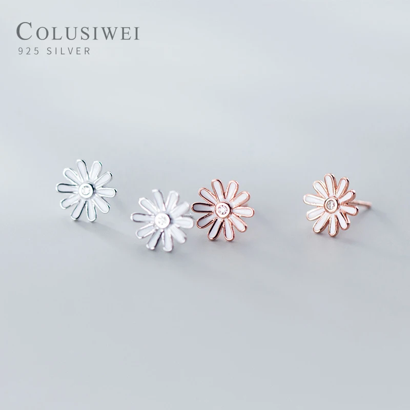 

COLUSIWEI реальные 925 стерлингового серебра с принтом цветущего цветка, серьги со шпилькой, для женщин, Милые ромашки, не вызывает аллергию, серь...