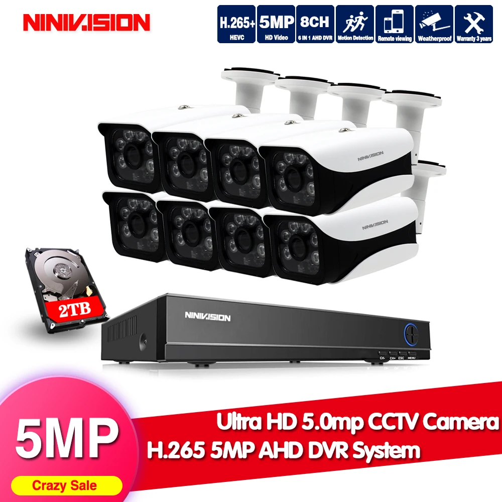 

H.265 4CH 8CH CCTV System 5MP DVR 8PCS 5.0MP IR Weatherproof Outdoor Video Surveillance Home Security Camera System 8CH DVR Kit