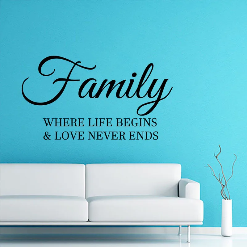 

Семья, где начинается жизнь и любовь, никогда не заканчивается, настенный стикер, домашний декор, буквы, наклейки для гостиной, спальни, наст...