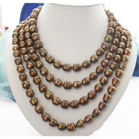 Unique Design AA Store Long Pearl Necklace 80inches 14mm Coffee Rice Freshwater Cultured Pearls Fashion Jewelry For Lady Gift