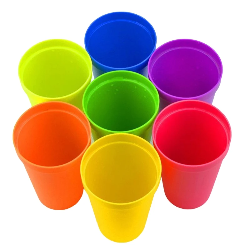 

7Pcs Eco-friendly BPA-Free Camping Cup Unbreakable Juice/Water/Milk Drinking Cup Portable Picnic Mug Rainbow Cup BX0D