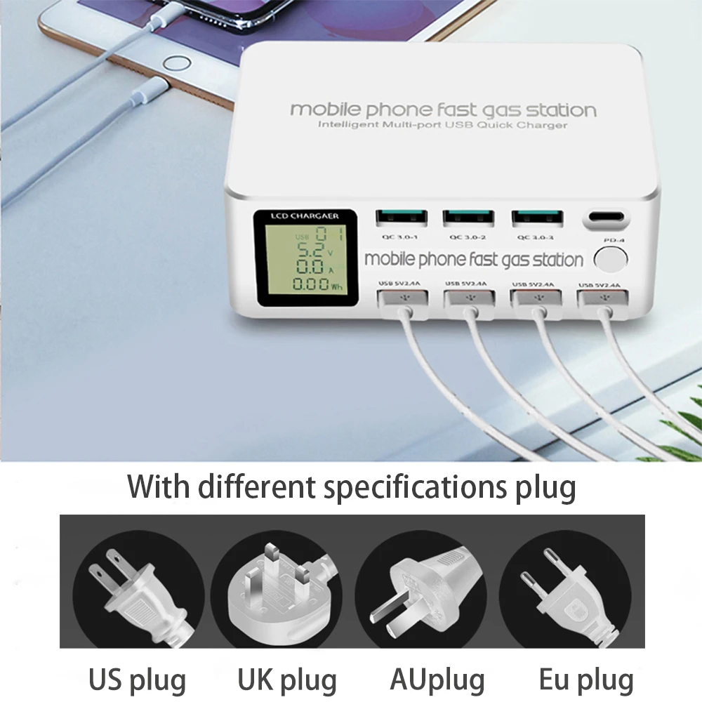 Зарядное устройство с 8 USB-портами и ЖК-дисплеем 100 Вт | Электроника