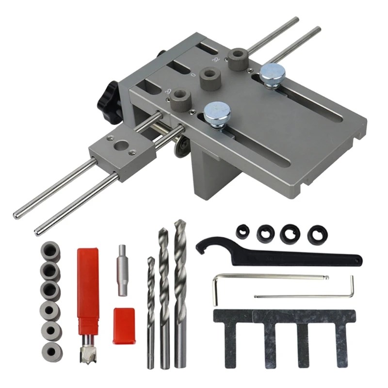 

3 in 1 Woodworking Hole Drill Punch Positioner Guide Locator Jig Joinery System Kit Metal Wood Working DIY Tool