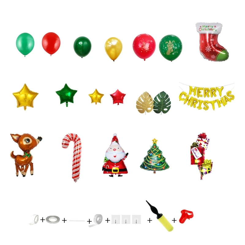 

203 шт./компл. шары с надписью "Merry Christmas", "Санта-Клаус, лось, дерево", "звезда", латексные шары из фольги