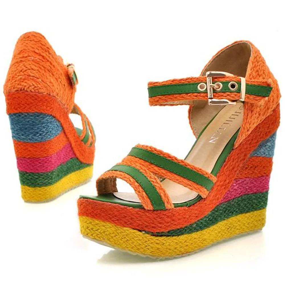 

WDHKUN 2020 Trendy Brand New Ladies Cane Sandals Colorful High Platform Sandals Women 2020 Summer High Wedges Shoes Woman