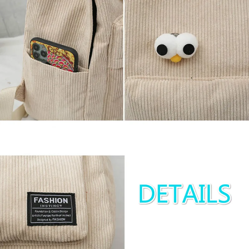 

Backpacks Women Corduroy Simple Large Capacity Korean Ulzzang Fashion All-match Students Unisex Travel Outdoor Backpack Chic New