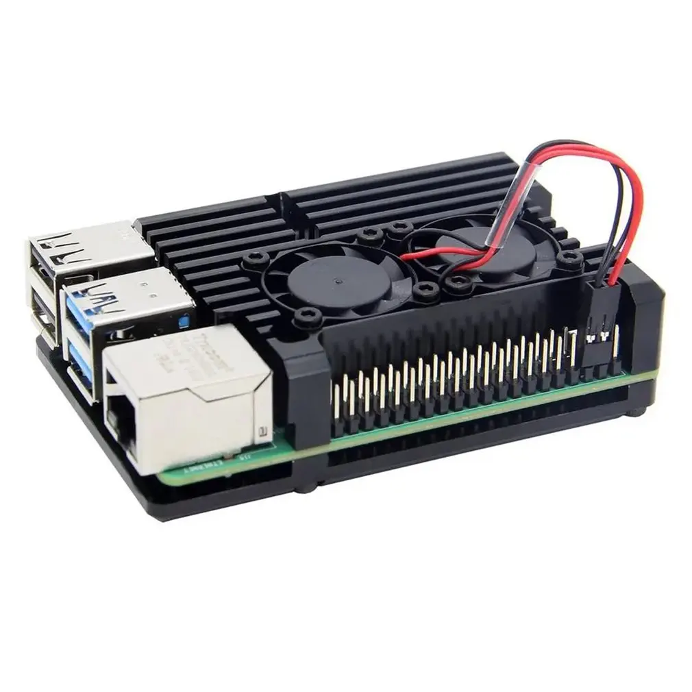 Алюминиевый чехол с двумя вентиляторами для Raspberry Pi 4/3 черный металлический