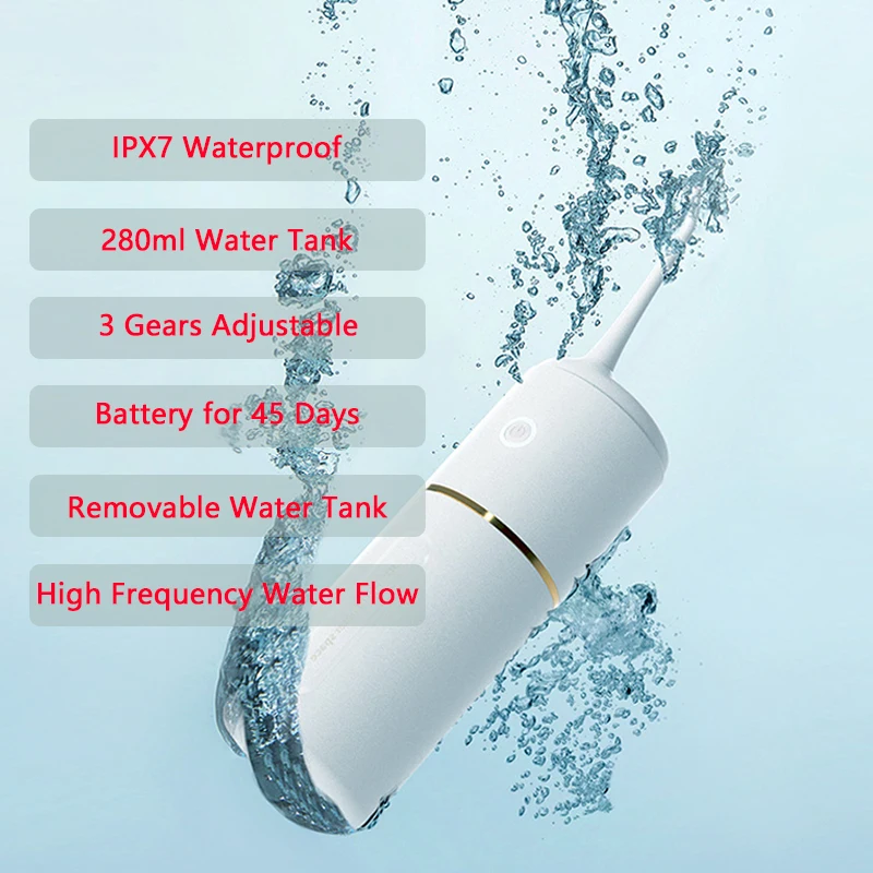 

Sonic Oral Irrigator USB Rechargeable 3 Mode Water Flosser Portable Dental Water Jet 280ML Water Tank Waterproof Teeth Cleaner