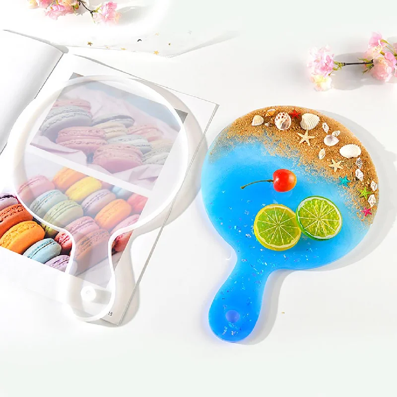 

LOVE'N LV134T geode round Fruit Tray Plate Coaster Square with Handle mould Silicone for Epoxy Resin DIY Table Decoration
