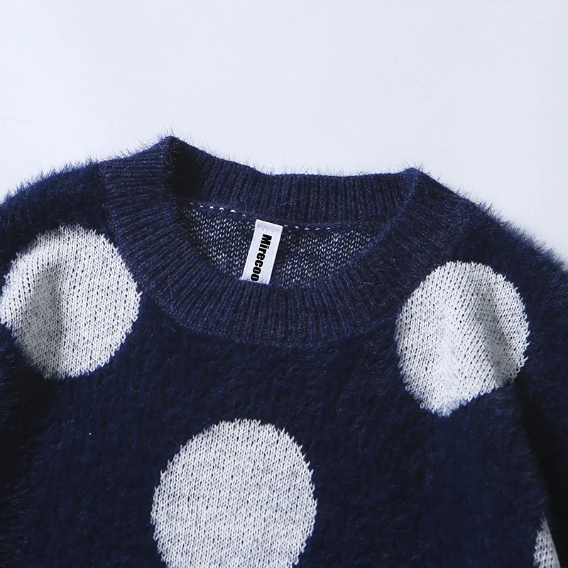 Mirecoo крупный горох свитер пуловер хип хоп Уличная ретро с круглым вырезом Harajuku