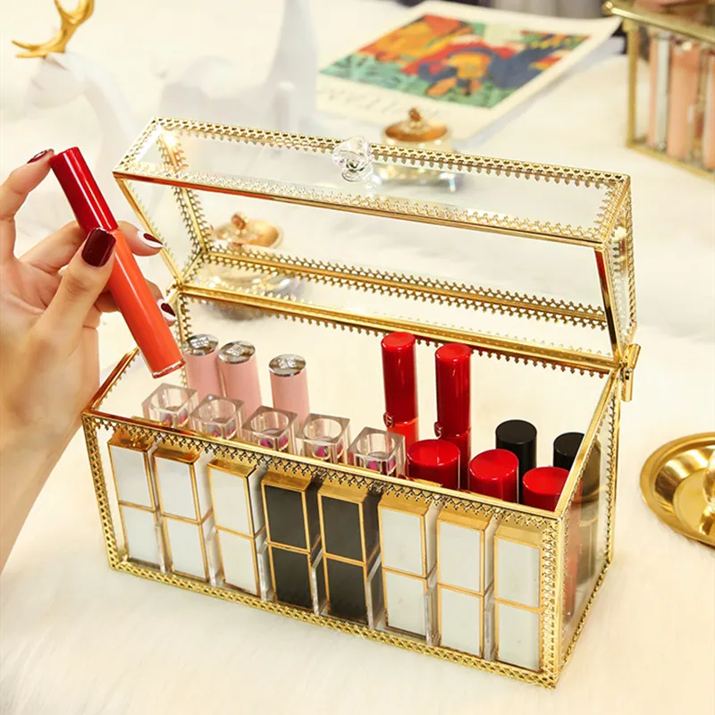 15/18 акриловый прозрачный золотой край роскошный органайзер для макияжа Губная