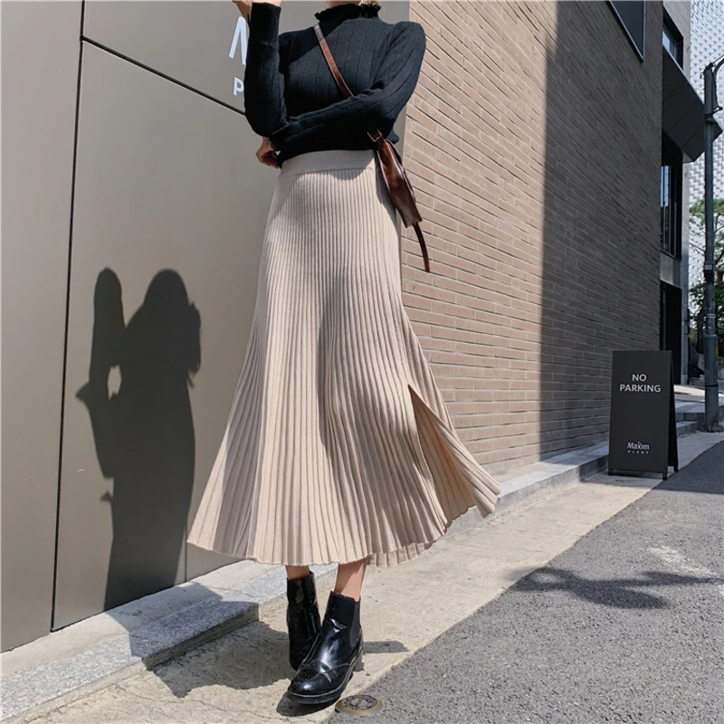 Genayoa однотонная зимняя трикотажная юбка с разрезом трапециевидной формы макси