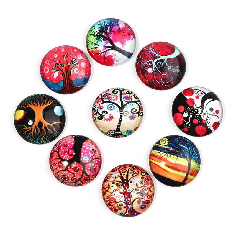

20/10ocs Glow Magical Tree Patterns 10/12/14/18/20/25mm Round Flatback Glass Cabochon For Jewelry Making Bracelet Accessories