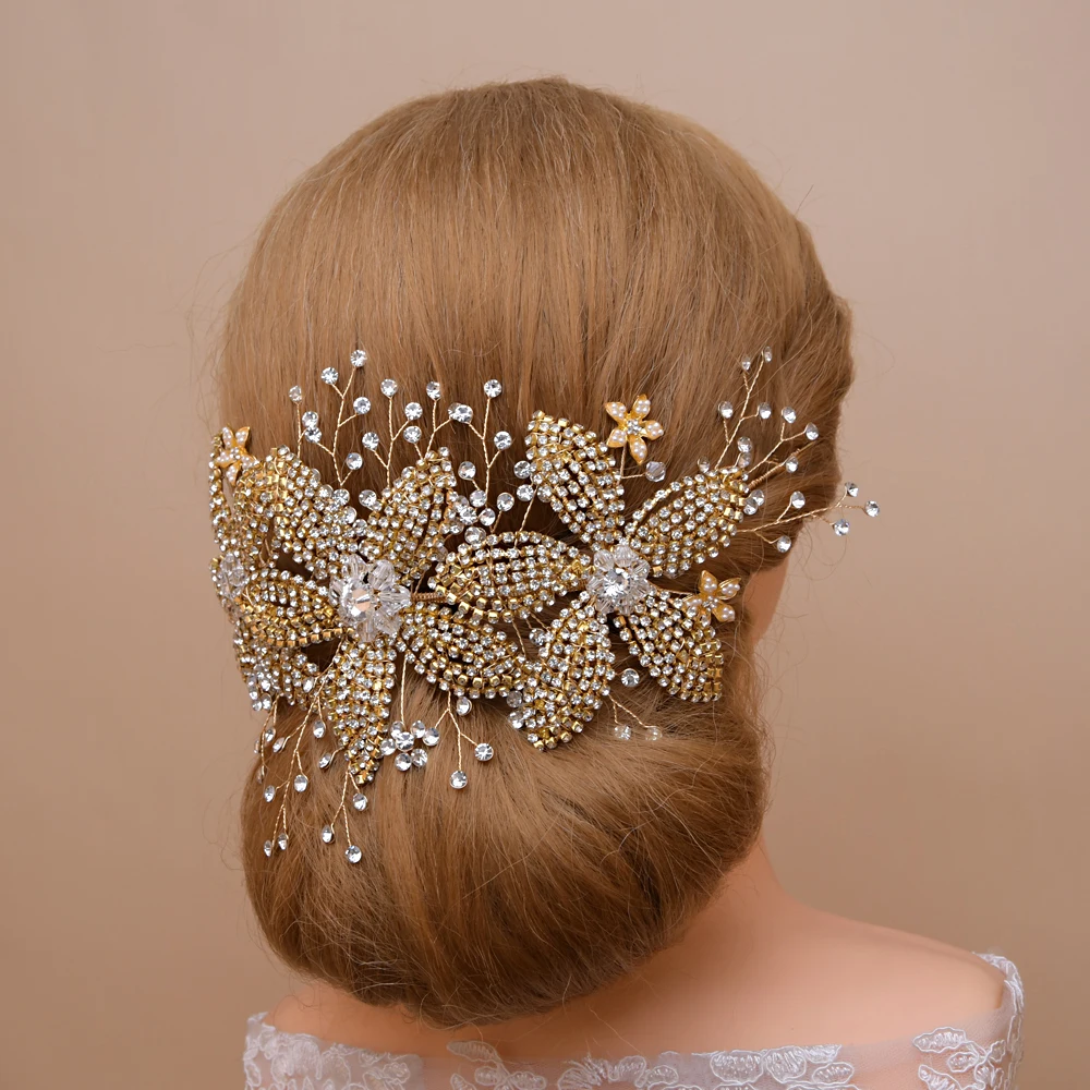 

TRiXY H252 Luxury Wedding Alloy Flower Headwear Bridal Headpieces Rhinestone Wedding Hair Accessories Bridal Tiara for Women