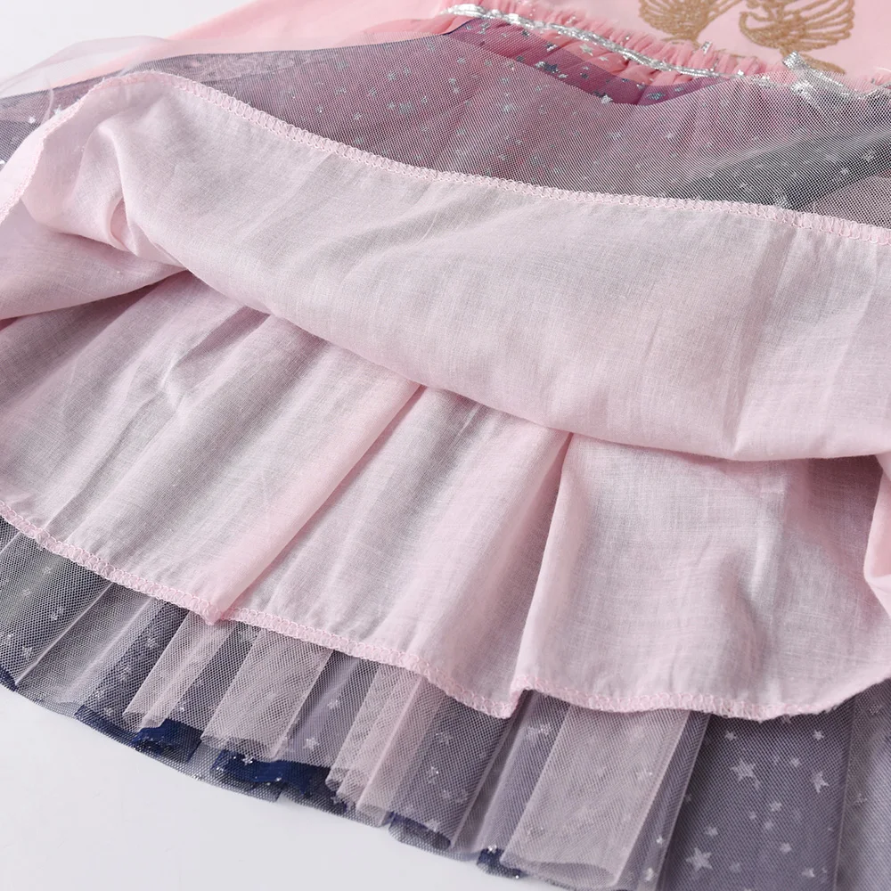 VIKITA Girl Autumn Winter Dress Kids Gradient Long Sleeve Princess Mesh Tulle Unicorn Rabbit Cartoon Elegant Dresses | Детская одежда и