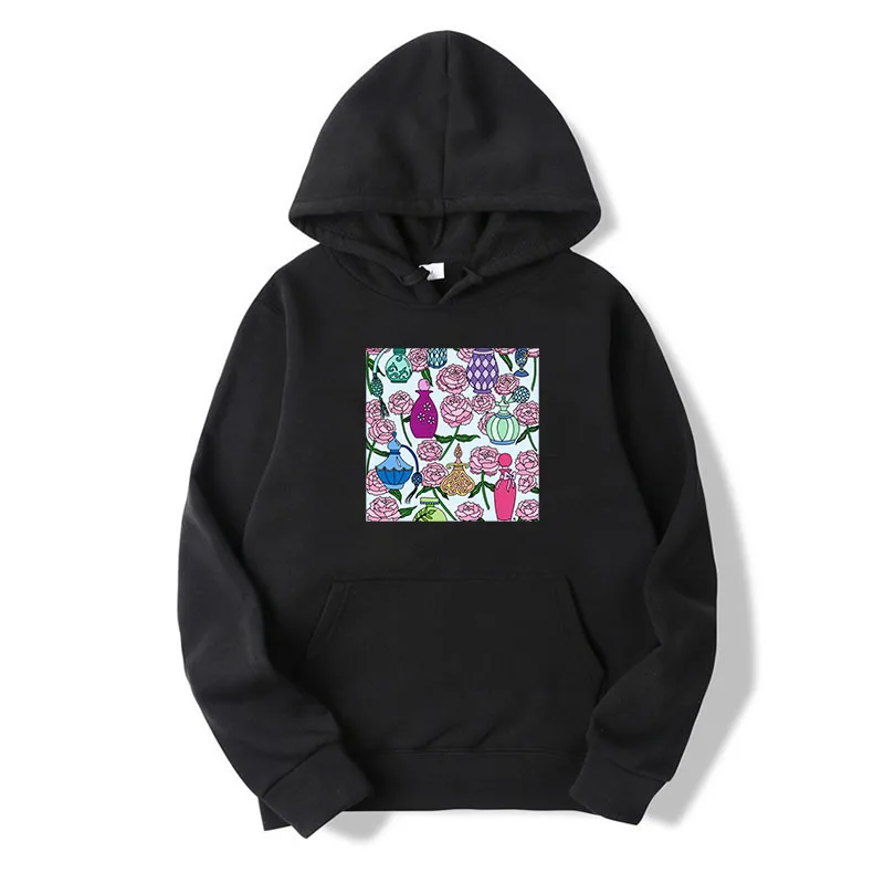 

Women Hoodie Flower Printed Hoodies Women Fleece Long Sleeve Loose Sweatshirt with Hat Girls Pullovers Winter