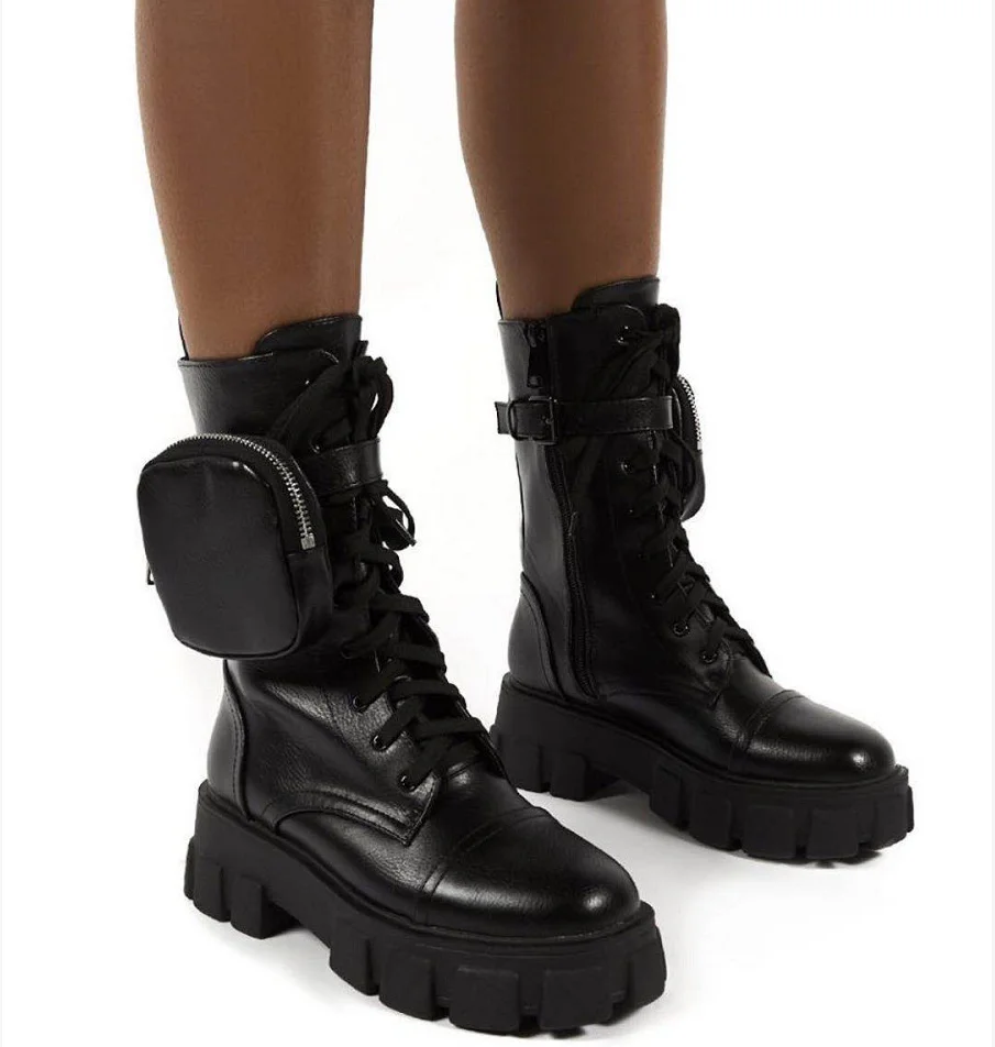 

Boots women's middle tube 2020 winter new boots women's thick bottom round head thick heel boots