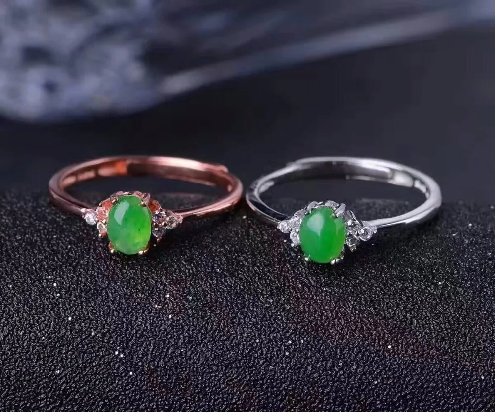 Классическое кольцо с камнем жадеит твердое 925 Серебряное драгоценным 0.3ct