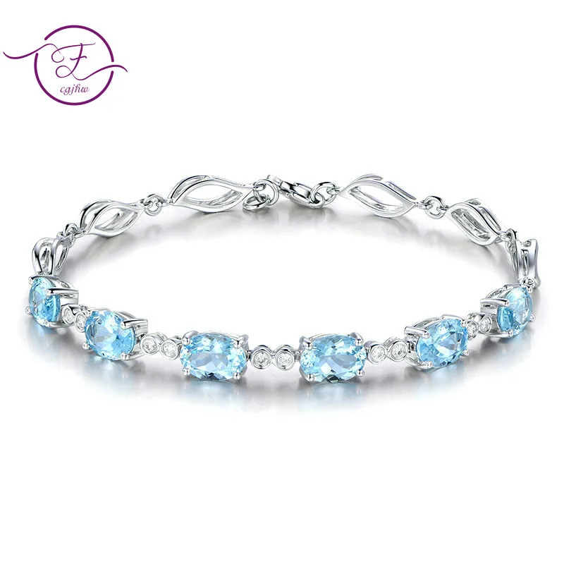 Женский браслет из серебра 925 пробы с аквамарином|Гибкие и жесткие браслеты| |