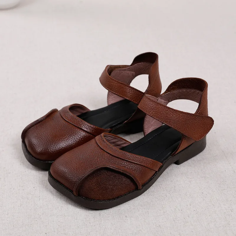 

Women Shoes Soft Genuine Leather Women Sandals Retro Female Low Thick Heels Sandal Women Casual Summer Female Straps Beach Shoes