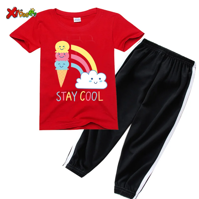 

Girl Boys T Shirts Suits Summer Short T-Shirt+trousers Pants Baby Set Boys Casual Children Clothes T Shirt Set Sport Stripe Suit