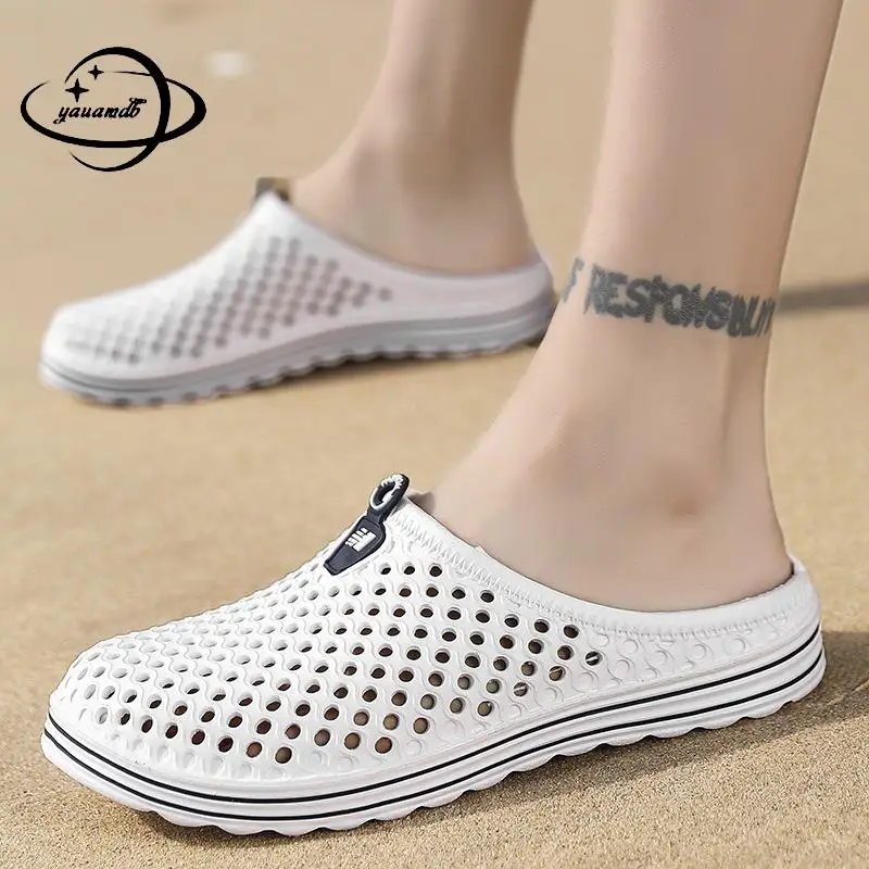 

36-45 Mens Mules & Clogs Summer Sandals Slip-on Solid Color Couples Soft Bottom Beach Slippers Male Garden Shoes Hy13