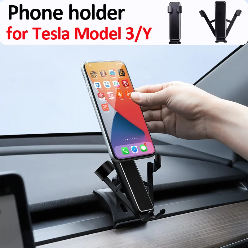 mobile phone holder for tesla model 3 y 2021 2022 gravity sensor air outlet clip mount gps stand navigation bracket accessories free global shipping