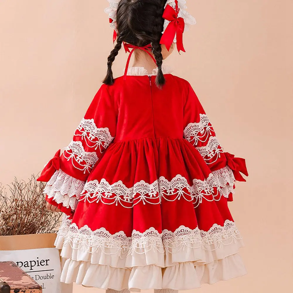 

Sweet 2021 Spring Girls Princess Vintage Dress Kids Children Baby Lace Bow Party Lolita Ball Gown Cake Dresses Vestidos S11917