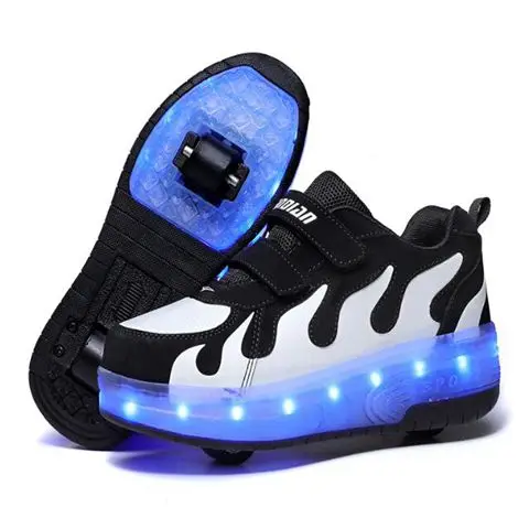 Black double wheel Светодиодный светильник Heelys; кроссовки с двумя колесами для мальчиков и девочек; повседневная обувь на роликах для девочек; Zapatillas Zapatos Con Ruedas - Цвет: Black double wheel