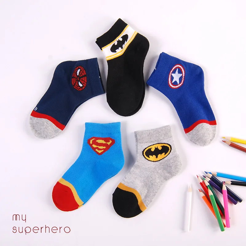 

5pcs/set Disney Boys and Girls Baby Socks Spring and Summer Mesh College Socks Superman Spiderman Superhero Children Socks