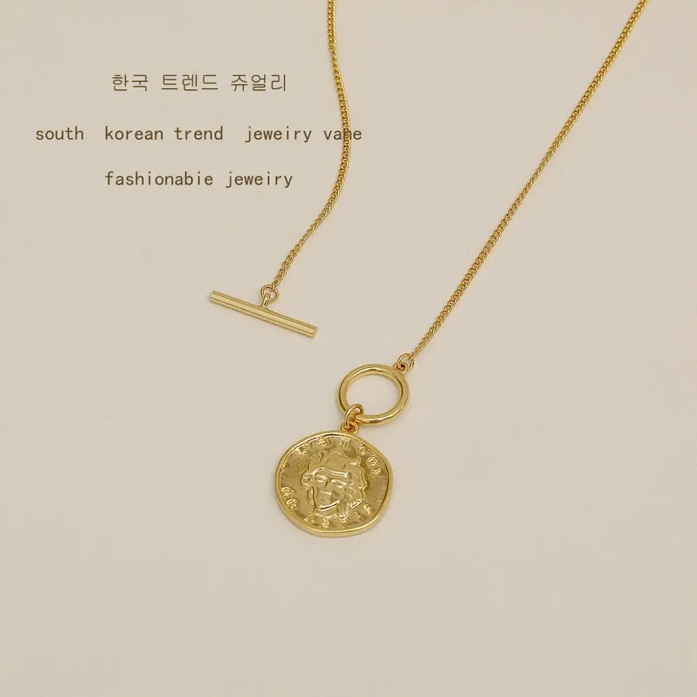 

2020 New Fashion Women High Sense Of Design Coin Necklace Temperament Retro Portrait Personality Collarbone Chain