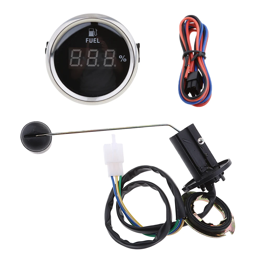 

2 inch 52mm Boat Fuel Level Gauge 0-190ohm with 316 Stainless Steel Bezel + Fuel Sensor Sender - Black