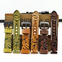 onthelevel genuine leather carved embossed watch strap 20mm 22mm 24mm watch band handmade vintage watchband for panerai d