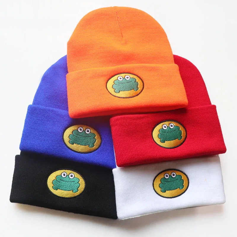 Parappa the Rapper Beanie Embroidery Winter Hat Cotton Frog Knitted Hat Skullies Beanies Hat Hip Hop Knit Cap Casual images - 6