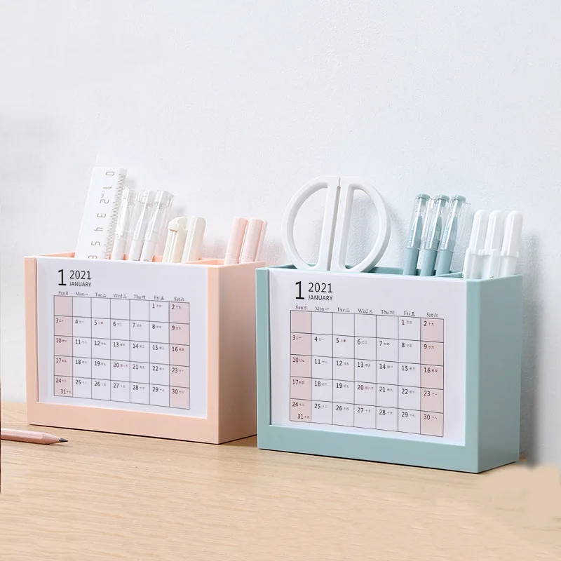 

Creative Desk Calendar, Desk Pencil Holder, Stationery Organizer, Business Storage, Office Desk Decoration, 2021