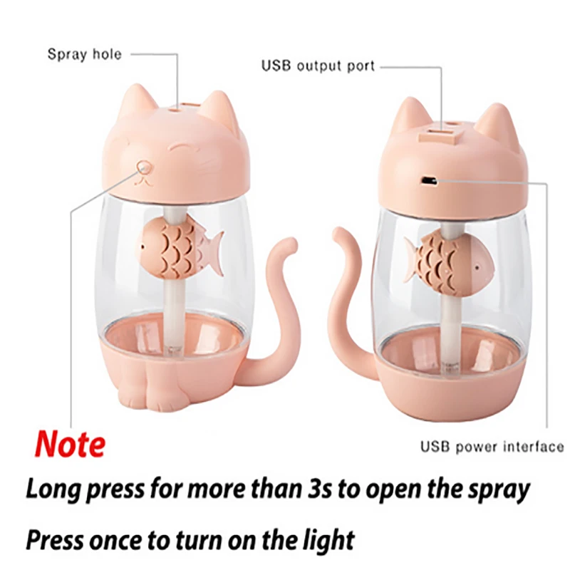 

3 In 1 Air Humidifier Ultrasonic Cool-Mist Portable USB Adorable Cat Humidifier LED Light 350ML USB Fan For Home Office