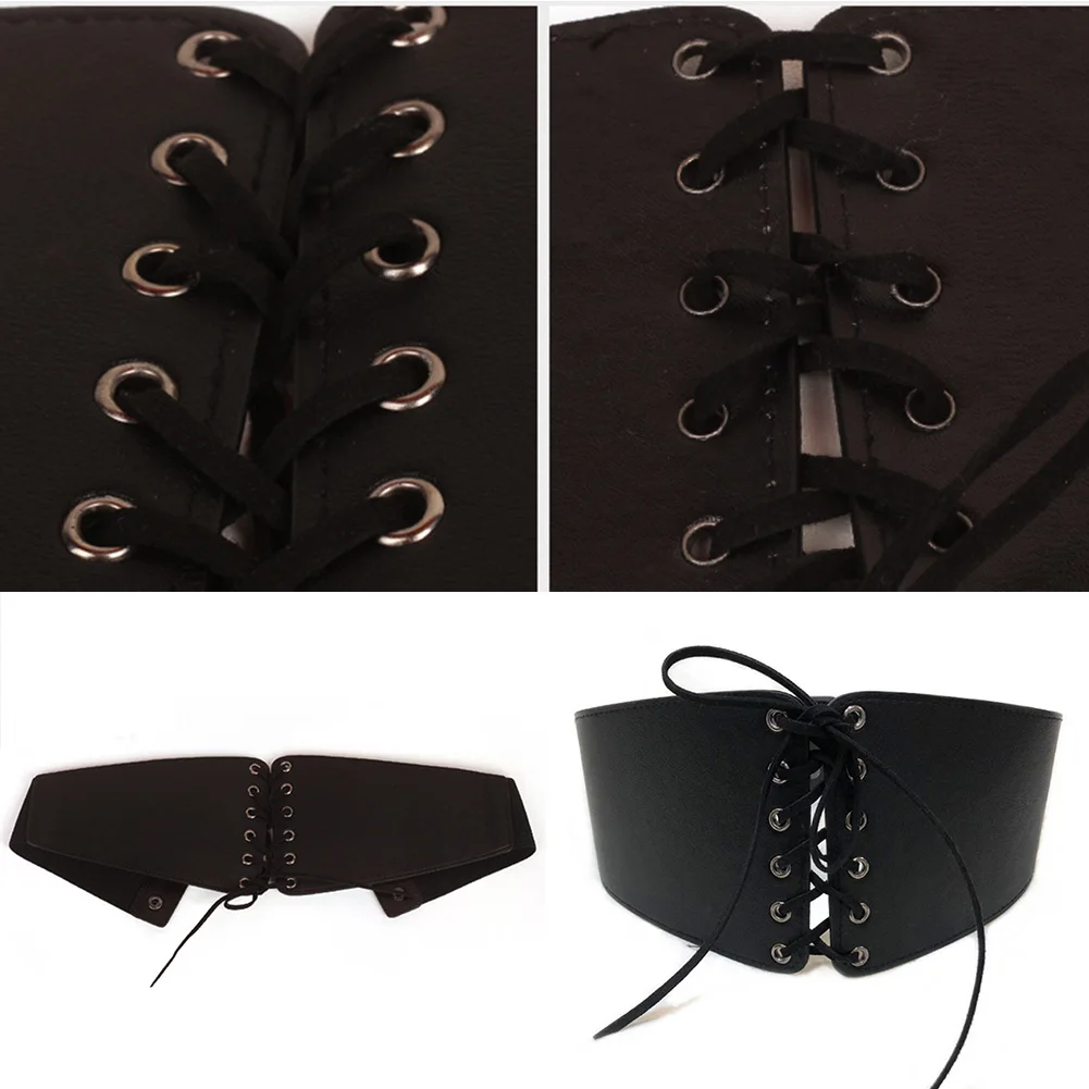 

Women Girdle Bodyshaper Cinched Pin Up Faux Leather Waist Elastic Belly Band Belt Corset Adjustable