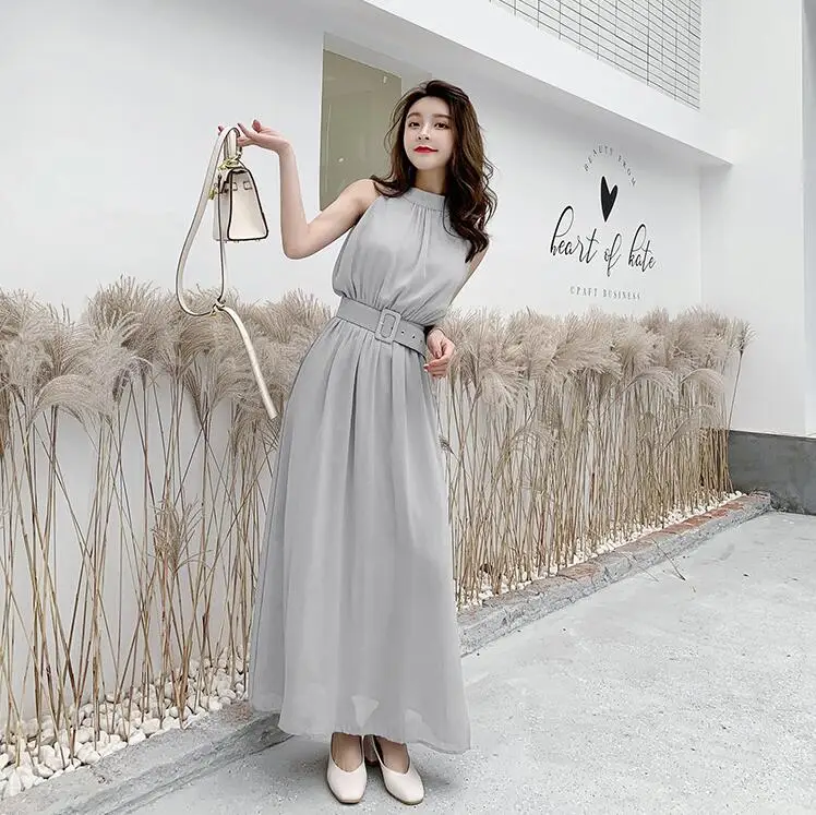 Платье Woherb женское шифоновое с лямкой на шее пикантное пляжное макси-платье без