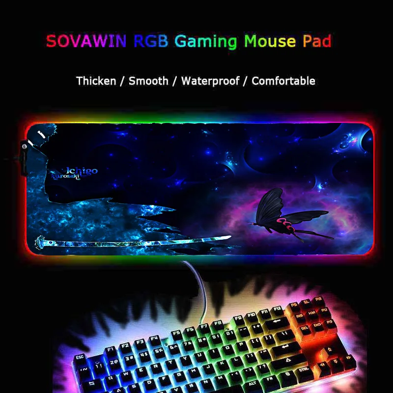 

RGB Mice Pad LED Backlit Anime Bleach Durable Waterproof Mousepad Support 3 Led Model Big Table Mat Computer Accessories
