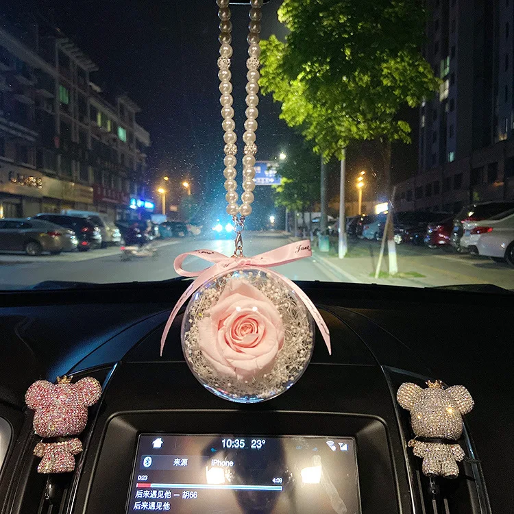 

2020 Hot Sale Creative Ball Rose Dried Flowers Car Pendant Eternal Metal Keychain Valentines Day Birthday Charm Gift Jewelry