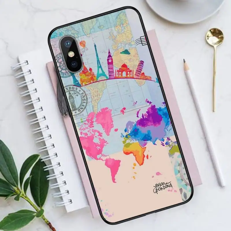 

World Map Travel Phone Case for iPhone 11 12 mini pro XS MAX 8 7 6 6S Plus X 5S SE 2020 XR
